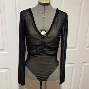Black semi Sheer Long Sleeve Bodysuit